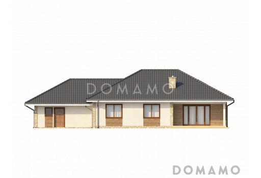 Проект одноэтажного дома из кирпича с тремя спальнями и гаражом на два автомобиля, с возможностью обустройства мансарды / Фасад 3
