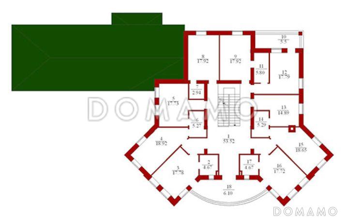 Проект двухэтажного особняка из кирпича с колоннами в классическом стиле / План 2 этажа