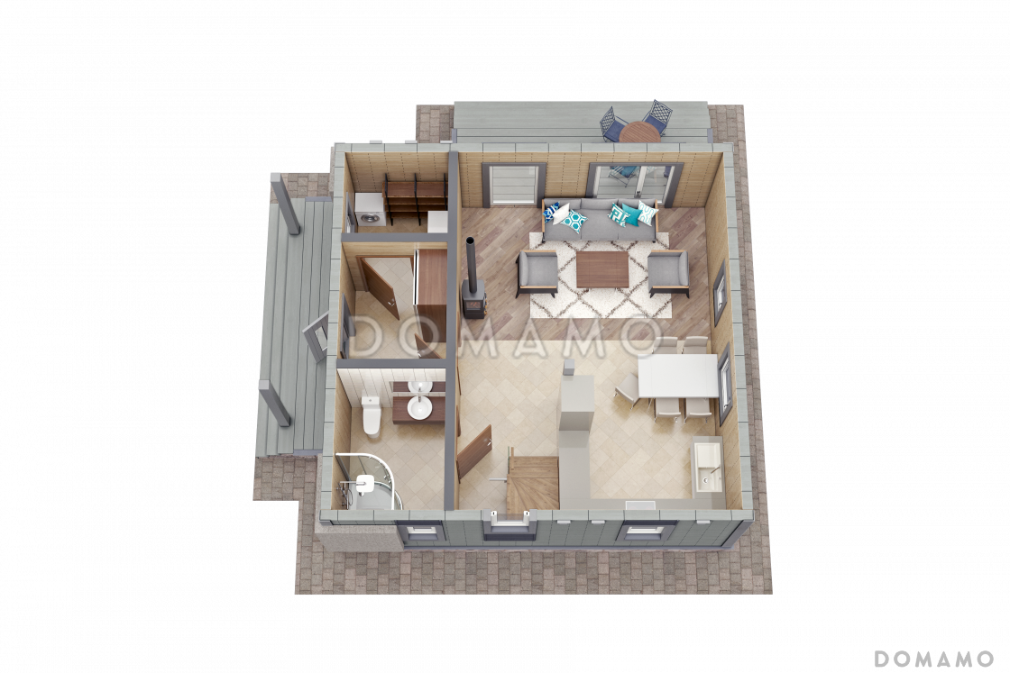 Проект компактного двухэтажного дома из деревянного кирпича с тремя спальнями / 5