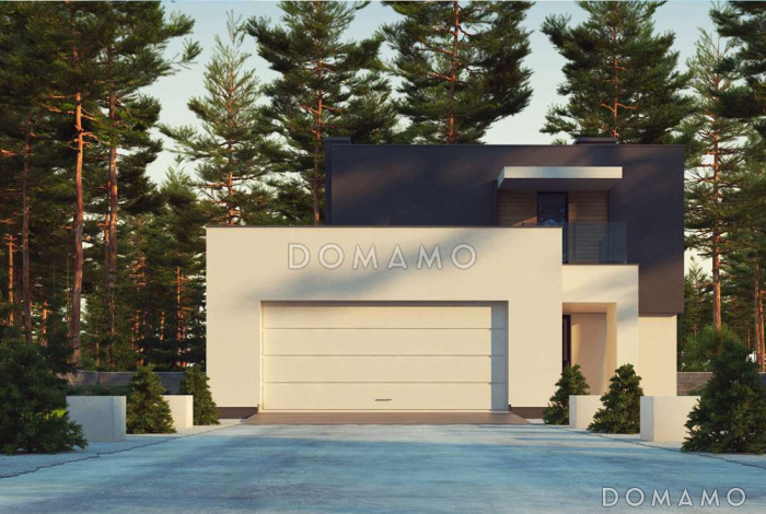 Проект современного двухэтажного дома из газобетона в стиле кубизм с пристроенным гаражом для двух автомобилей  Проект современного двухэтажного дома из газобетона в стиле кубизм с пристроенным гаражом для двух автомобилей