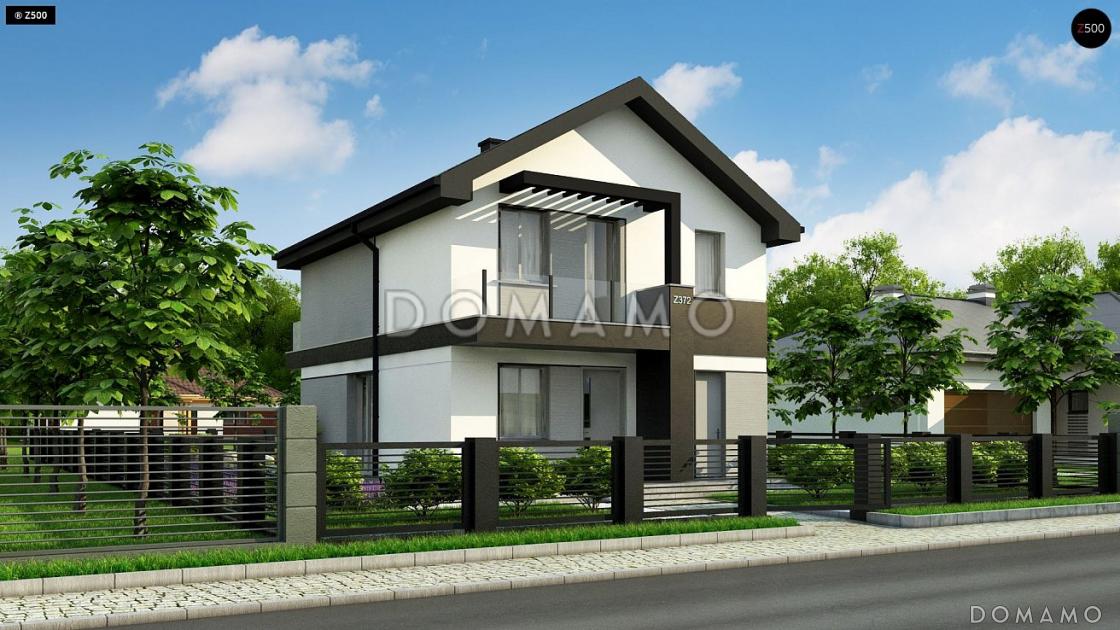 Проект двухэтажного дома с небольшой комнатой на первом этаже, кухней с окном, террасой, балконами / 4