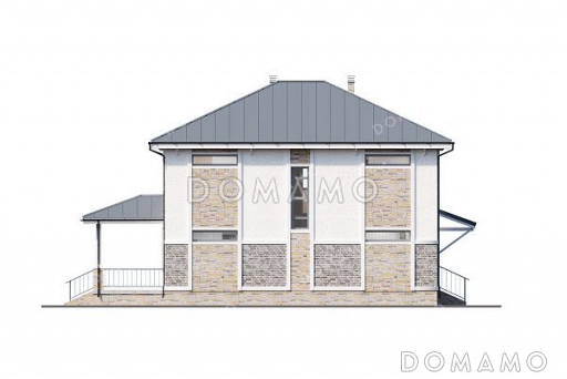 Проект двухэтажного дома с тремя спальнями и террасой / Фасад 4