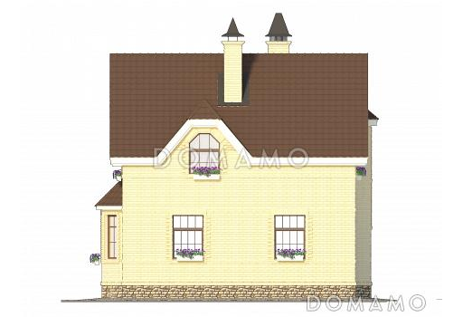 Проект лаконичного полутораэтажного коттеджа из кирпича / Фасад 1