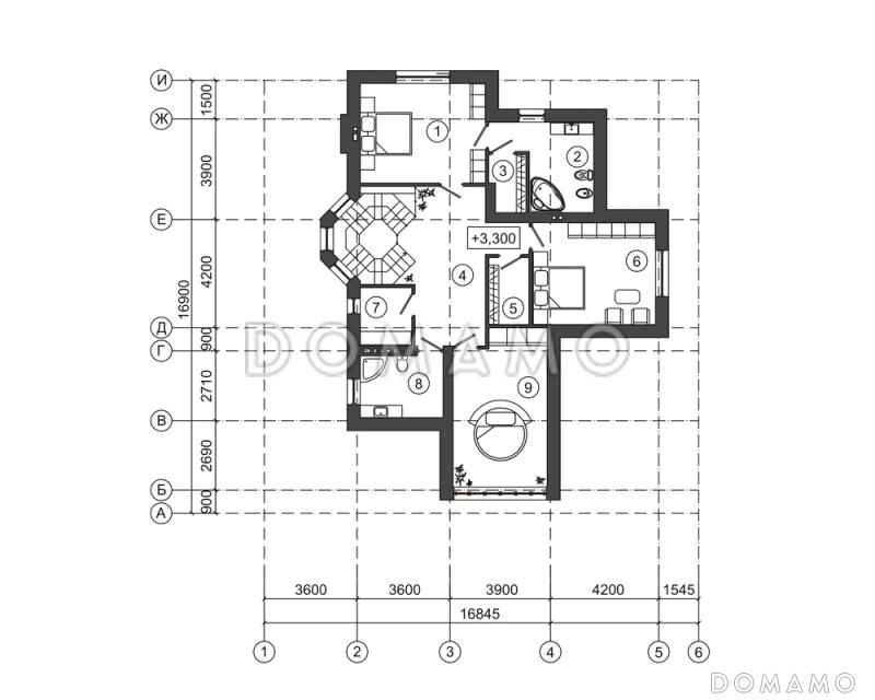 Проект двухэтажного загородного дома с техподпольем и гаражом  / План 2 этажа