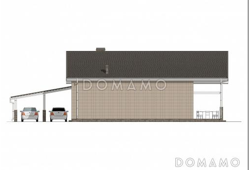 Проект большого дома с сауной, хамамом, двусветной гостиной и навесом на 2 авто / Фасад 1