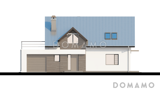 Проект одноэтажного мансардного дома из кирпича со встроенным гаражом и открытой террасой над ним / Фасад 1