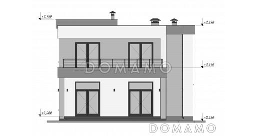 Проект дома в стиле Хай-тек с эксплуатируемой кровлей S-182 / Фасад 2 Проект дома в стиле Хай-тек с эксплуатируемой кровлей S-182 / Фасад 2
