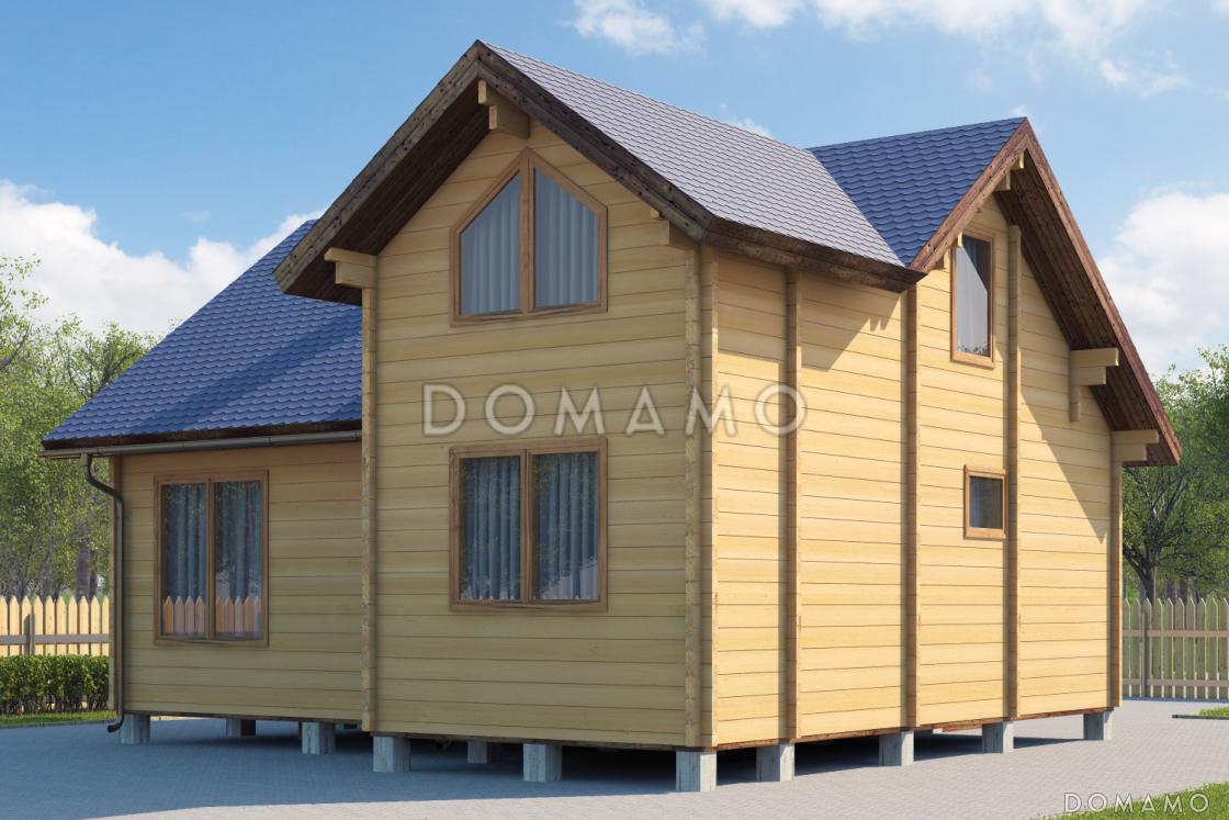 Проект дома из клееного бруса со вторым светом и двумя спальнями на мансардном этаже / 2