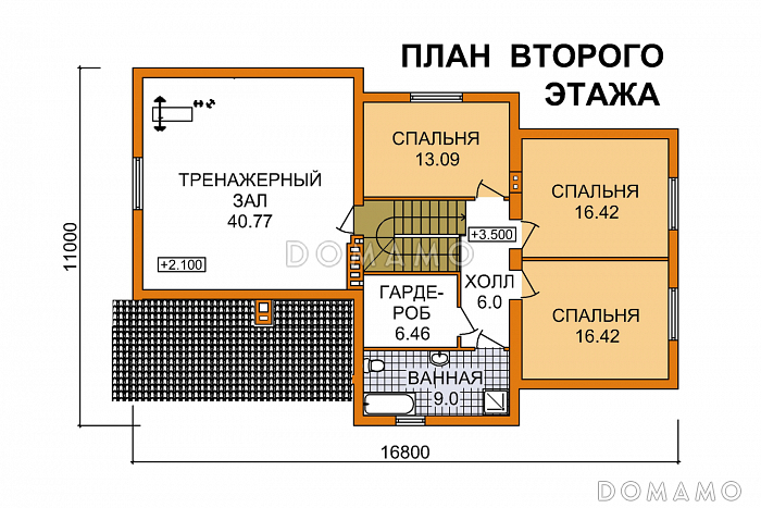 Проект дома с 4 спальнями, гаражом и сауной / План 2 этажа