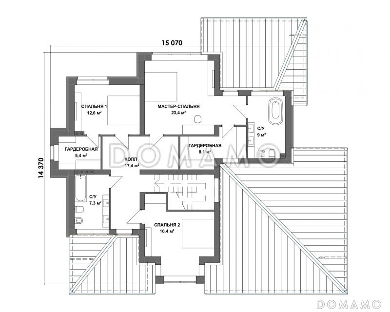 Проект двухэтажного дома из газобетона с мастер-спальней и верандой / План 2 этажа