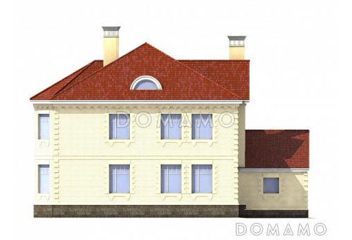 Проект двухэтажного коттеджа с мансардой / Фасад 3