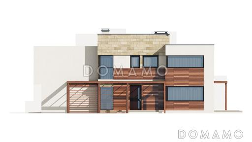 Проект двухэтажного дома из кирпича в стиле модерн, с четырьмя спальнями, кабинетом и гаражом / Фасад 4