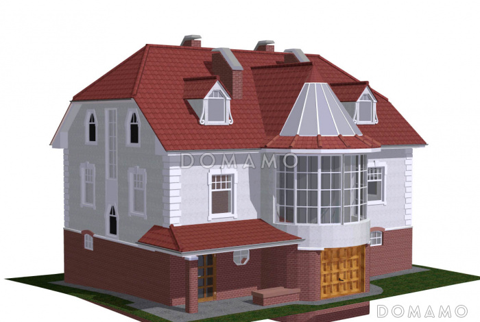 Проект коттеджа с гаражом и зимним садом