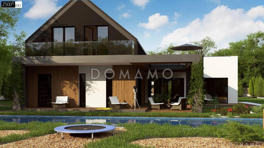 Проект дома с большой террасой на мансардном этаже и гаражом / 3