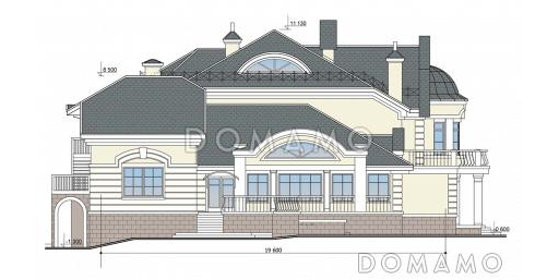 Проект коттеджа с двусветной гостиной и бассейном / Фасад 4