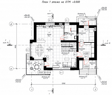 Проект дома с 4 спальнями, свободной планировкой кухни-гостиной-столовой и балконами на мансарде / План 1 этажа Проект дома с 4 спальнями, свободной планировкой кухни-гостиной-столовой и балконами на мансарде / План 1 этажа