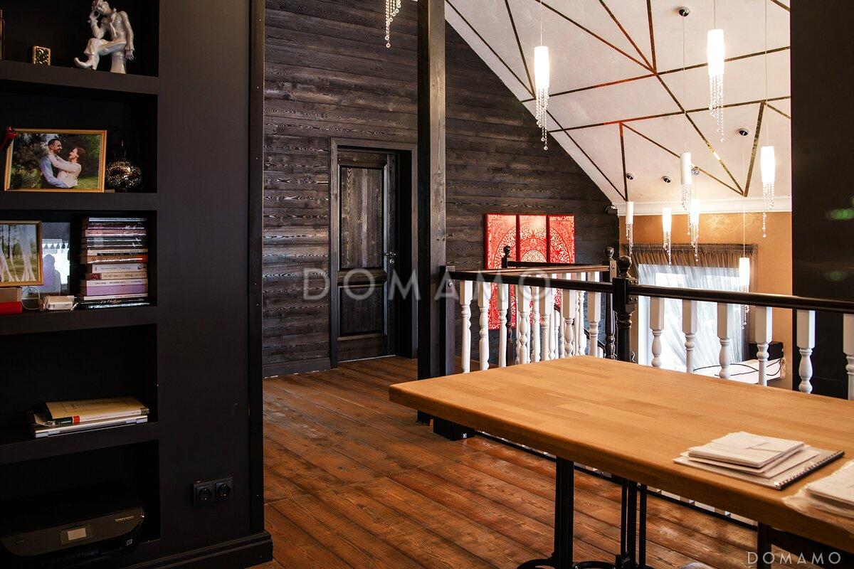 Проект мансардного дома из кирпича с крытой террасой, вторым светом и островным камином / 24