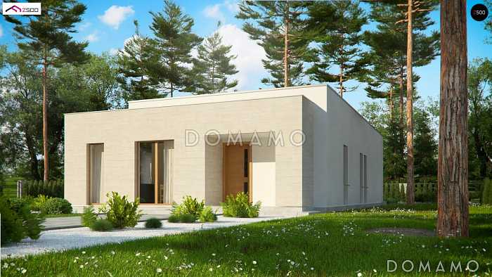 Проект одноэтажного дома из кирпича с плоской крышей, с угловым остеклением гостиной Проект одноэтажного дома из кирпича с плоской крышей, с угловым остеклением гостиной