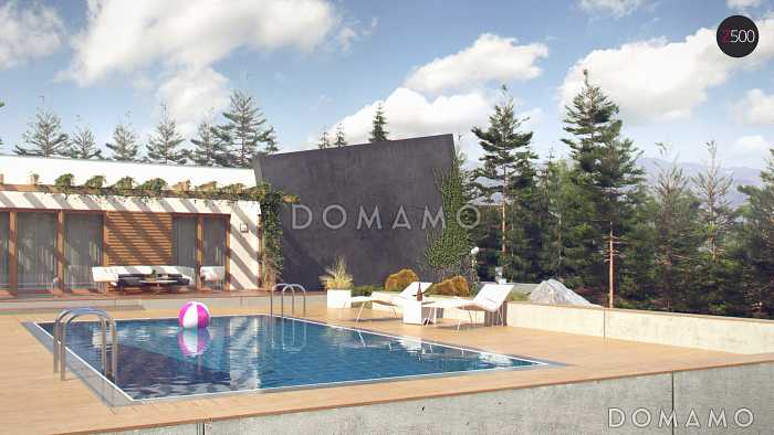 Проект современного одноэтажного дома из кирпича с тремя спальнями и необычными элементами дизайна