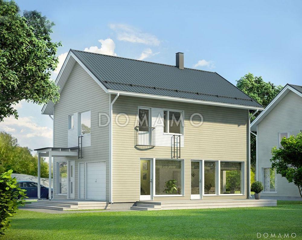 Проект двухэтажного каркасного дома с французским балконам на втором этаже / 1