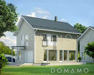 Проект двухэтажного каркасного дома с французским балконам на втором этаже