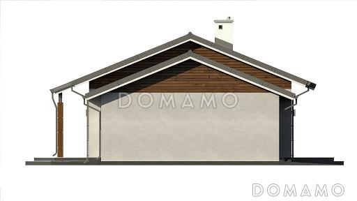 Проект компактного одноэтажного дома из газобетона с тремя спальнями, небольшой крытой террасой и гаражом / Фасад 2