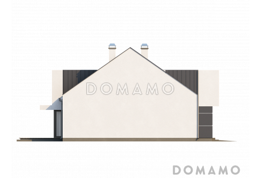 Проект просторного современного одноэтажного дома из газобетона  с мансардой, с двумя балконами в кровле и встроенным гаражом  / Фасад 2