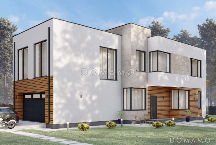 Проект коттеджа в стиле хайтек с гаражом на две машины S-269 Проект коттеджа в стиле хайтек с гаражом на две машины S-269