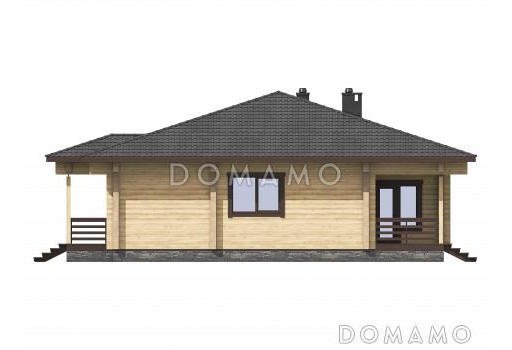 Проект одноэтажного дома из бруса с тремя спальнями и террасой / Фасад 4