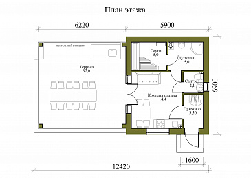 Проект одноэтажной бани в стиле хай-тек с мангальным комплексом / План 1 этажа Проект одноэтажной бани в стиле хай-тек с мангальным комплексом / План 1 этажа