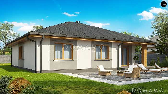 Проект одноэтажного дома из кирпича с четырьмя спальнями и крытой террасой