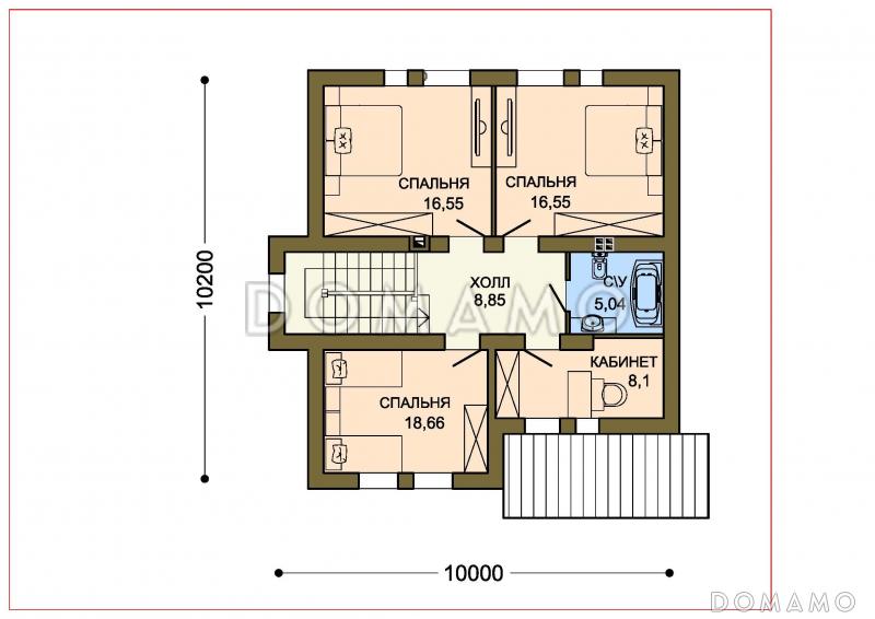 Проект коттеджа с зеленой крышей и желтыми кирпичными вставками / План 2 этажа