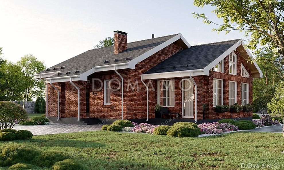 Проект одноэтажного дома с большим чердаком, просторной крытой верандой и двухскатной кровлей / 3