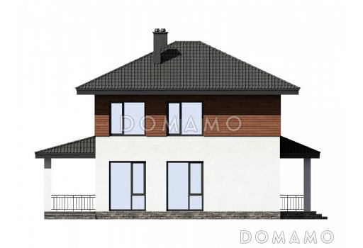 Проект двухэтажного дома с террасой, отдельным входом в котельную, хозяйской спальней с ванной / Фасад 2