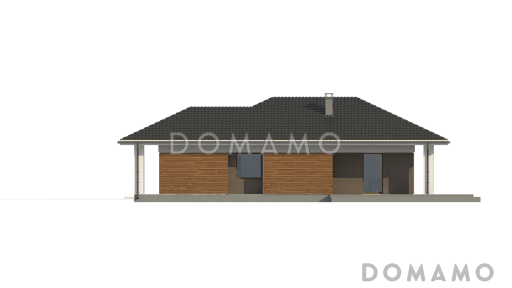 Проект простого комфортного одноэтажного дома из газобетона с тремя спальнями / Фасад 3