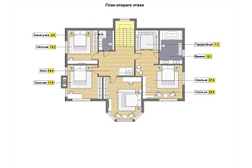 Проект каркасного дома в скандинавском стиле с террасой, эркером и большими окнами / План мансардного этажа