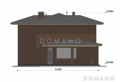 Проект двухэтажного дома с облицовкой кирпичом в стиле Райт S-201 / Фасад 4