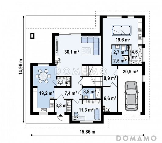 Проект комфортного одноэтажного дома из кирпича с подземным гаражом и бильярдной на цокольном этаже / План 1 этажа