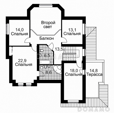 Проект дома из кирпича с эркером и гаражом на 2 машины / План мансардного этажа Проект дома из кирпича с эркером и гаражом на 2 машины / План мансардного этажа