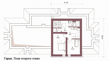 Проект гаража на 3 машины с мастерской и мансардой / План мансардного этажа Проект гаража на 3 машины с мастерской и мансардой / План мансардного этажа