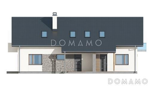 Проект одноэтажного мансардного дома из газобетона с отдельными входами для двух семей / Фасад 1