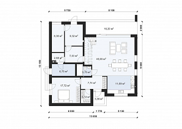 Проект современного дома с плоской кровлей в стиле Хай-Тек S-219-1 / План 1 этажа Проект современного дома с плоской кровлей в стиле Хай-Тек S-219-1 / План 1 этажа