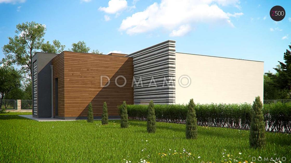 Проект одноэтажного дома из кирпича с плоской крышей, большой площадью остекления и крытой террасой, увеличенная версия / 3