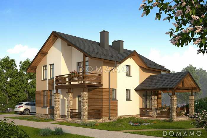 Проект компактного загородного дома с крытой террасой и большой лоджией Проект компактного загородного дома с крытой террасой и большой лоджией