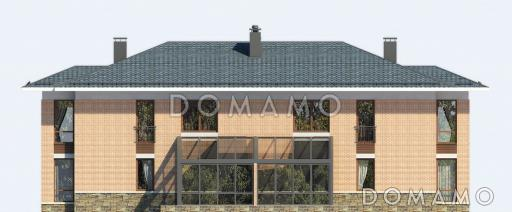 Проект двухэтажного дома для двух семей с зимним садом / Фасад 3