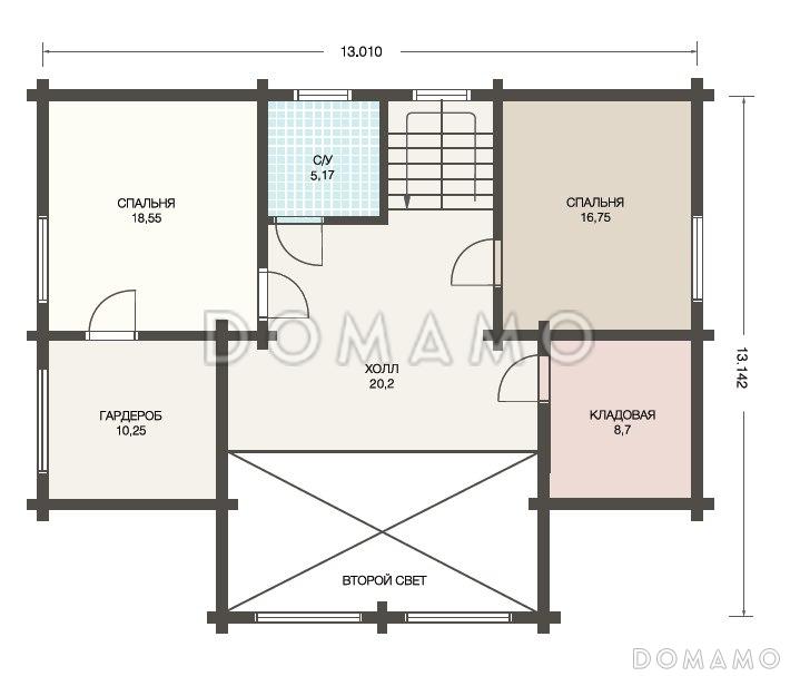 Проект дома из клееного бруса для круглогодичного проживания семьи / План мансардного этажа Проект дома из клееного бруса для круглогодичного проживания семьи / План мансардного этажа
