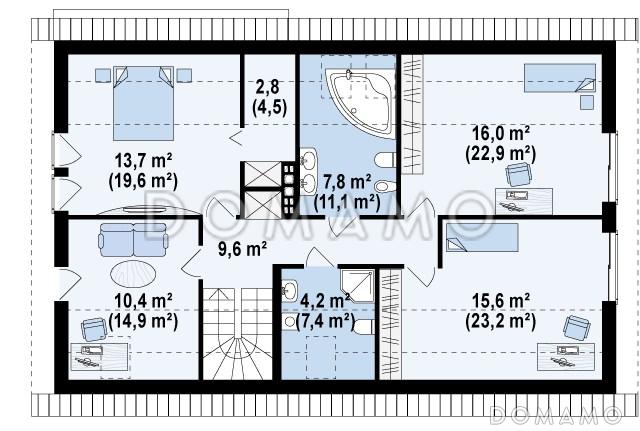 Проект комфортного одноэтажного мансардного дома из кирпича для двух семей / План мансардного этажа