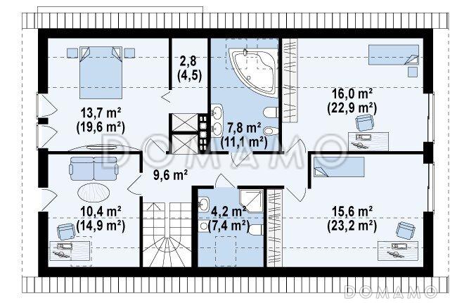 Проект комфортного одноэтажного мансардного дома из кирпича для двух семей / План мансардного этажа