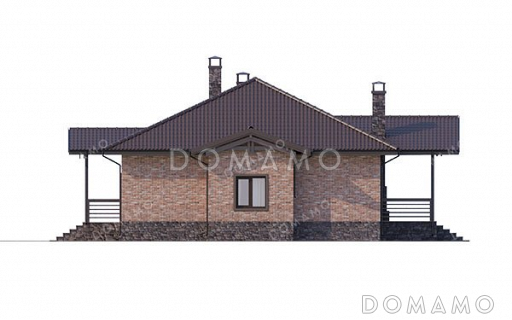 Проект одноэтажного дома с просторной террасой и навесом для автомобиля / Фасад 4