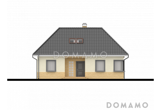Проект большого одноэтажного мансардного дома из кирпича с тремя спальнями на каждом этаже / Фасад 1